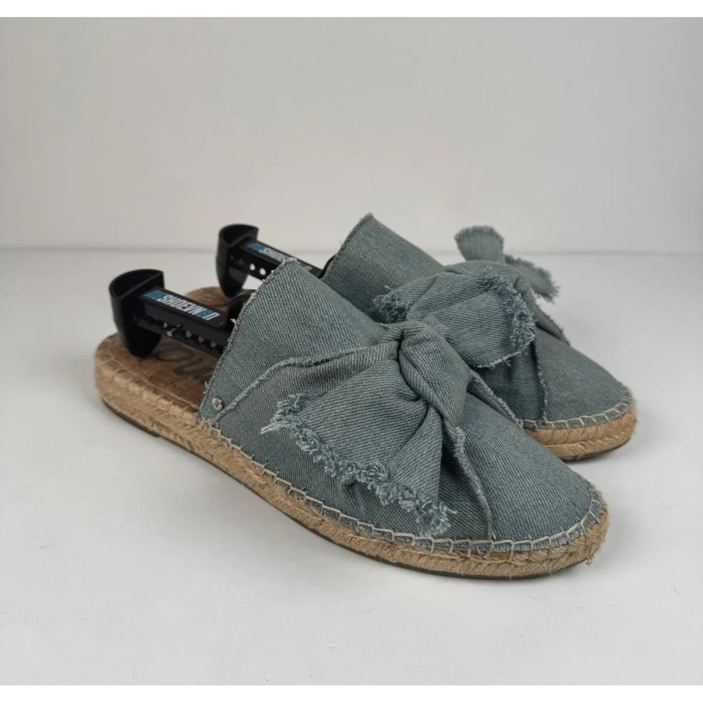 Sam Edelman Lynda‎ Denim Bow Slip On Espadrilles Casual Formal Shoes Women's 10M